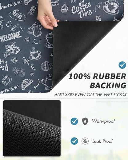 AMOAMI Coffee Mat - Hide Stain, Rubber Backed, Absorbent Dish Drying Mat for Kitchen Counter - Fits Under Coffee Maker & Machine - 16X24, Dust Blue