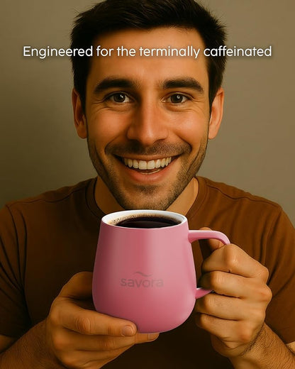 Temperature Control Smart Mug with Wireless Heating Pad - 12oz Ceramic Coffee Mug Warmer | Maintains 135°F Self Heating Cup | IntelliHeat Technology | USB-C Powered - Pink