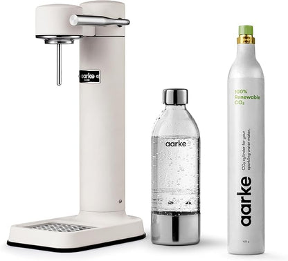 Aarke Carbonator lll with CO2 Cylinder, Sparkling & Carbonation Water Machine, Stainless Steel with PET BPA-Free Reusable Bottle Volume 1L/34 fl oz (Matte White)