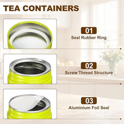 uxcell 2Pcs Round Tea Canisters, 4" x 4" Airtight Metal Tea Containers for Loose Tea, Coffee Beans, Spices - Durable, Compact, and Stylish Storage Tea Tin (Green)