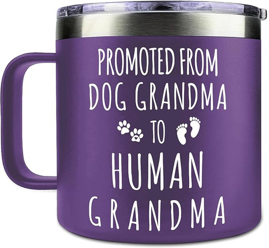 Gossby 14oz Grandma Cup Tumbler - Promoted from Dog Grandma - Mother Day, Christmas, Birthday Gift for New Grandmother - Grandmother Baby Announcement Gift