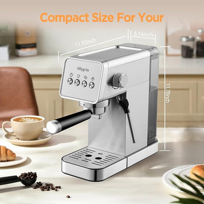Espresso Machine,20 Bar Semi-Automatic Espresso Maker with Milk Frother,Compact Stainless Steel Coffee Machine with 40oz Removable Water Tank for Cappuccino,Latte, Americano,Sliver for Home