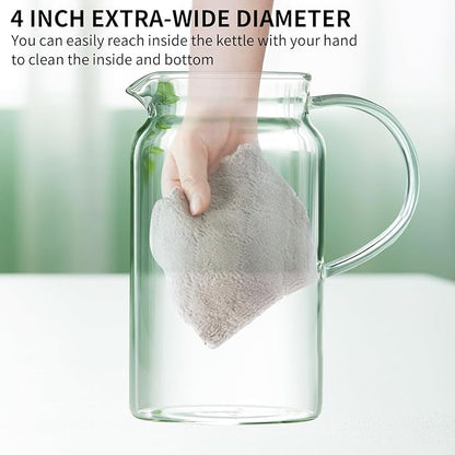 1 Gallon Glass Pitcher with Lid and Spout, Water Jug, 4000ML Carafe for Hot/Cold Water, Large Iced Tea Pitcher for Coffee, Juice and Homemade Beverage