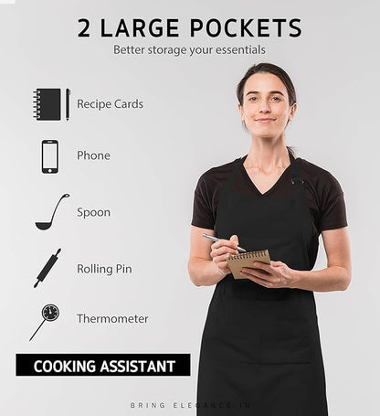 Syntus 12 Pack Bib Apron, Unisex Aprons Adjustable 100% Cotton with 2 Pockets Cooking Kitchen Aprons for Women Men Chef, BBQ Drawing Apron Bulk, Black