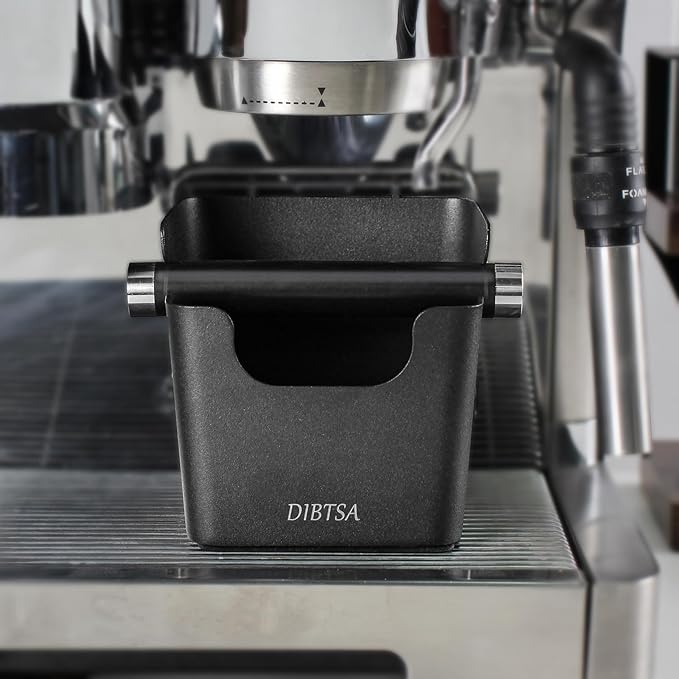 Knock Box Espresso, Stainless Steel Knock Box for Coffee Grounds, with Removable Rubber Bar and Anti-slip Pad, Small, Black