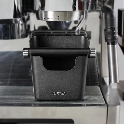 Knock Box Espresso, Stainless Steel Knock Box for Coffee Grounds, with Removable Rubber Bar and Anti-slip Pad, Small, Black
