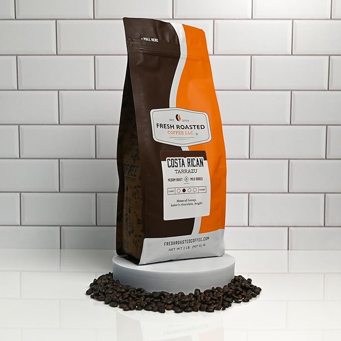 Fresh Roasted Coffee, Costa Rican Tarrazu, 2 lb (32 oz), Medium Roast, Kosher, Whole Bean