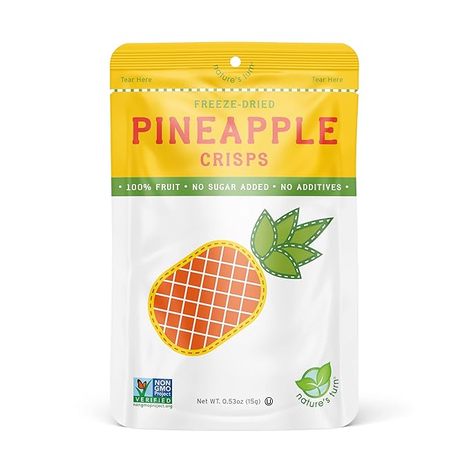 Nature’s Turn Freeze-Dried Pineapple Crisps – Healthy, Gluten-Free, Crispy & Delicious, Plant-Based Snack, Ideal for Cereal, Smoothies, School Lunches, & On-the-Go, Bags of 6 (0.53 oz Each)