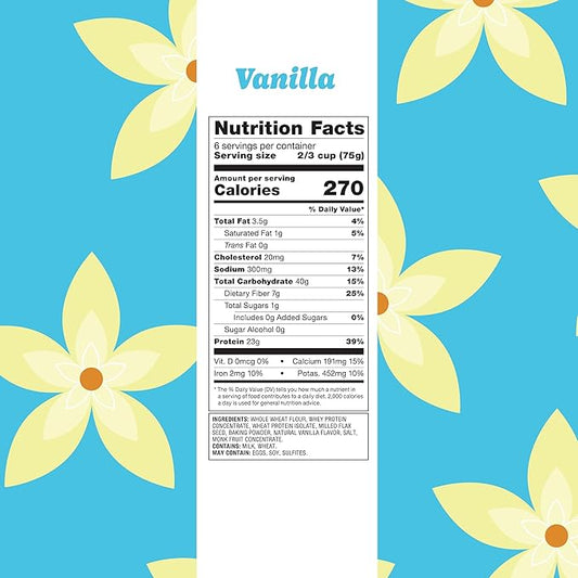 Flourish Protein Pancake & Waffle Mix, with Whey Protein & Flax Seed, No Added Sugar, High in Protein & Fiber - Just Add Water - Vanilla Flavour, 430g (3 Pack) - Made in Canada
