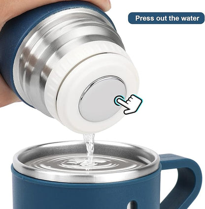 Stainless Steel Thermo 500ml/16.9oz Vacuum Insulated Bottle with Cup for Coffee Hot drink and Cold drink water flask.(Blue,Single)