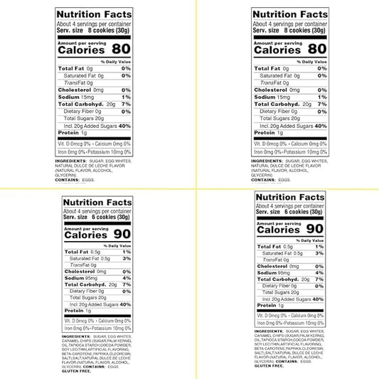 4 Pack Krunchy Melts Original Meringue Cookies | Caramel Delight 4-Pack | 2 Dulce de Leche, 2 Salted Caramel | Only 80-90 Calories Per Serving | Low Fat/Fat Free, Gluten Free, Dairy Free (4 Oz)