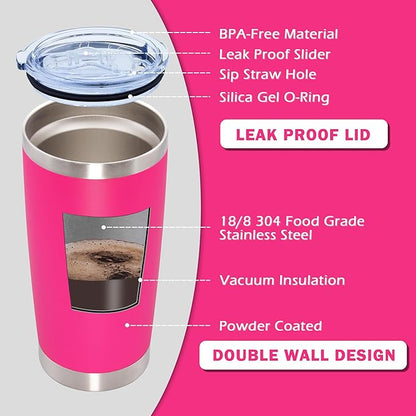 20oz Tumbler Bulk Stainless Steel Tumblers with Lid Vacuum Insulated Double Wall Travel Coffee Mug Powder Coated Tumbler Cup for Hot and Cold Drinks(Hot Pink, 1 pack)