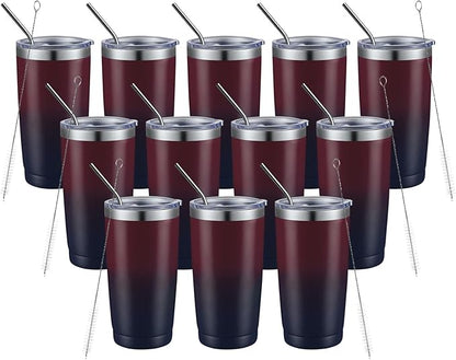 COMOOO 20oz Stainless Steel Tumbler Bulk with Lid and Straw Insulated Coffee Tumbler Cup Double Wall Vacuum Travel Mug for Cold Drinks and Hot Beverage (Mystery Moon,12 Pack)