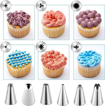 Reusable Piping Bags and Tips Set, Cake Decorating Tools with Icing Pastry Bags, Icing Bags Tips, Couplers and Frosting Bags Ties for Cookie Cupcakes