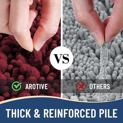 Arotive Luxury Chenille Bathroom Rug Mat, Extra Soft Thick Absorbent Shaggy Bath Rugs, Non-Slip Machine Wash Dry, Plush Bath Mats for Bathroom, Shower and Tub, 60x24, Burgundy