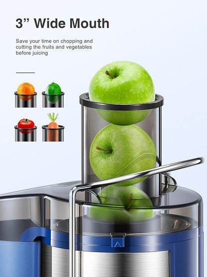 Juicer Machine, 800W Centrifugal Juicer Extractor with Wide Mouth 3” Feed Chute for Fruit Vegetable, Easy to Clean, Stainless Steel, BPA-free (Blue)