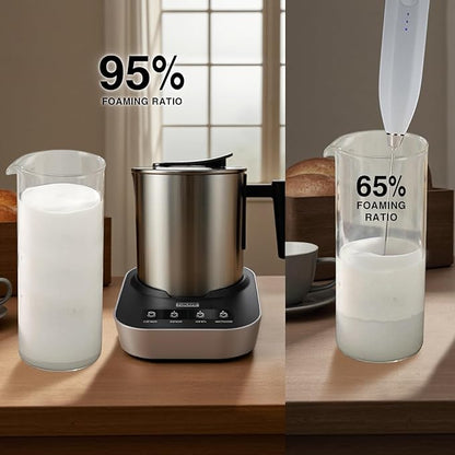 Electric Milk Frother and Steamer, 400ml(13.5oz) 4-in-1 Stainless Steel Pitcher with Auto Shut-Off, Hot & Cold Foam Maker and Milk Warmer for Lattes, Cappuccinos, Macchiato, Dishwasher Safe