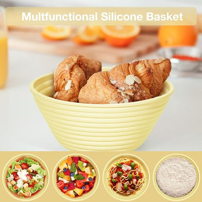 Silicone Banneton, Sourdough Bread Baskets (Set of 6, 5 Inch), Round Proofing Bread Bowls with Starter Kit, Bread Making Baking Supplies