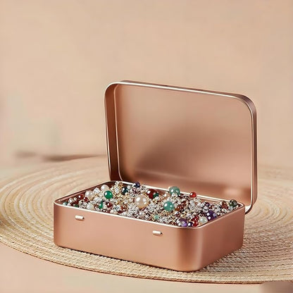 Small Metal Box With Lid-Cookie Tins Metal Tins With Lids Lens Wipes Storage Container Mini Portable Box,Empty Hinged Tin,For Organize Mint Candy Jar,Sewing (Rose Gold, 6 Pcs 3.7" x 2.4" x 0.8")