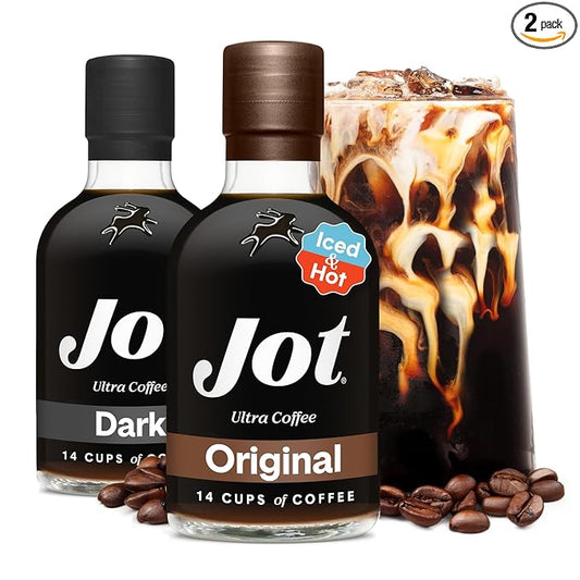 Jot Coffee Concentrate (Original/Dark) High Caffeine Cold Brew Coffee Concentrate Liquid for Iced Coffees, Instant Espresso, Hot or Cold Instant Coffees - Makes 14 Cups, 150mg Caffeine/Tbsp, No Sugar