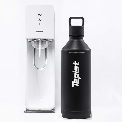 ThirtyO 30oz Stainless Steel Bottle Compatible with Sodastream Machines | Powder Coated Black | Vacuum Sealed | Double Walled | Leak-Proof | Easy to Carry | Reusable Bottle