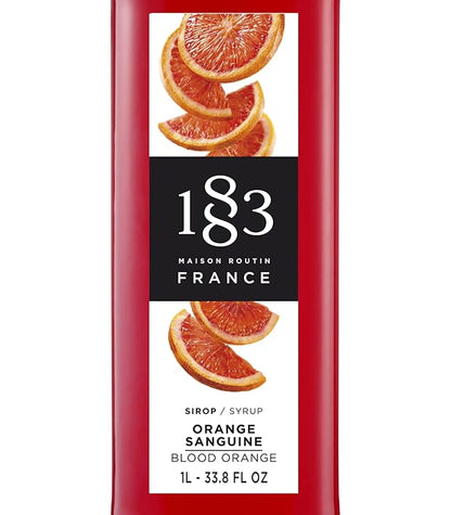 1883 Blood Orange Syrup for Drinks, Made in France, 1 Liter Glass Bottle