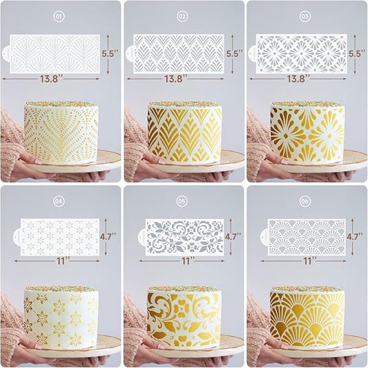 6PCS Cake Stencils Decorating Buttercream, for Cake Decorating, Floral Hollow Lace & Templates for Wedding & Birthday Decor (Style B)