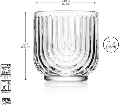 Glaver's Whiskey Glasses 11oz. Set of 4 Old Fashioned Bourbon Glasses. Ribbed Cocktail Arch Design Art Deco Bar Glassware for Whisky, Cocktails, Juice and Chilled Beverages.
