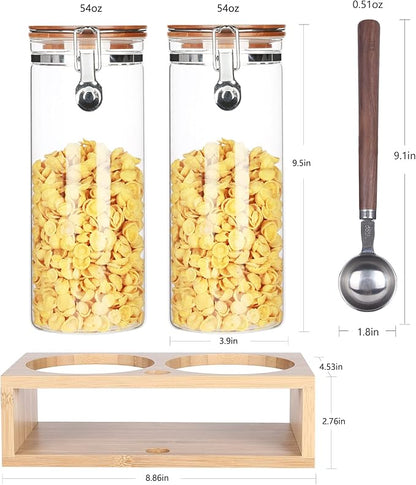 KKC Airtight Tall Glass Coffee Sugar Jar Canisters with Hinged Lids for Countertop,Glass Storage Containers with Scoop for Coffee Grind,Brown Sugar Flour Sealed Glass Jars,54 Fl oz