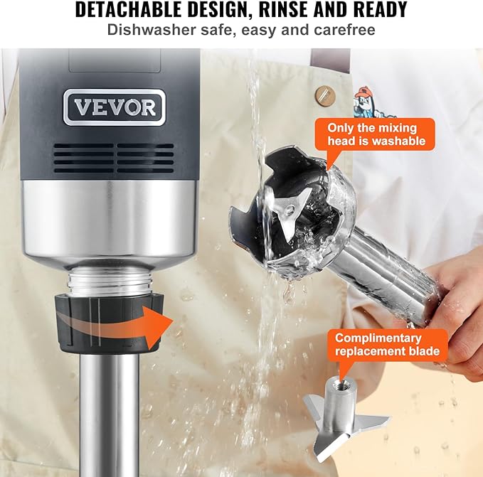 VEVOR Commercial Immersion Blender, 750W 16" Heavy Duty Hand Mixer, Variable Speed Kitchen Stick Mixer with 304 Stainless Steel Blade, Multi-Purpose Portable Mixer for Soup, Smoothie, Puree, Baby Food