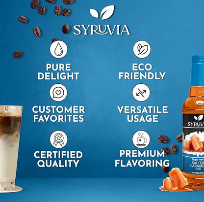 Syruvia Sugar Free Coffee Syrup, Salted Caramel Flavored Syrup for Drinks, Lattes, and Desserts – 25.4 fl oz,