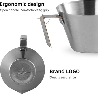 MHW-3BOMBER Espresso Shot Cups with Handle Espresso Measuring Cup Dishwasher Safe 2 Pack Stainless Steel Pouring Cup for Tomato Sauce|Steak Sauce|Dessert|Beverage (Matte Glossy) G6196-OS