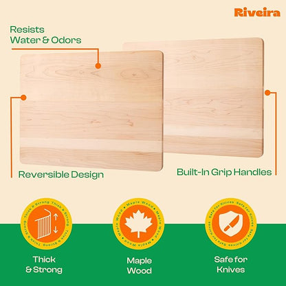 Riveira Maple Wood Cutting Board – Gourmet Maple Grandeur: 24 x 18 Wooden Cutting Board – Natural Wooden Cutting Boards For Kitchen Decorative – Innovative Juice Grooves Maple Wooden Chopping Board
