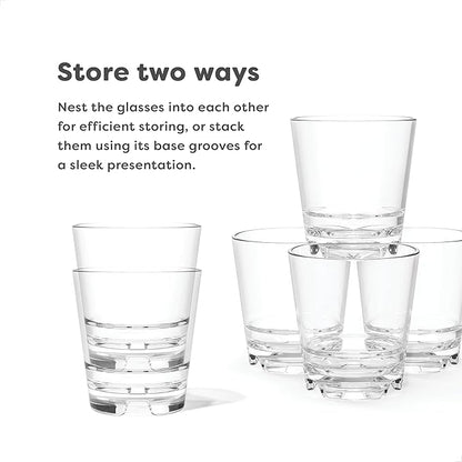 TOSSWARE RESERVE 10oz Stacking Old Fashioned, SET OF 4, Premium Quality, Dishwasher Safe & Heat Resistant Unbreakable Plastic Old Fashioned Glasses
