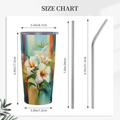 Floral Tumbler with Lid and Straw 20oz Coffee Tumblers Leakproof Stainless Steel Travel Mug Vacuum Insulated Cup for Iced and Hot