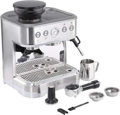 15 Bar Express Espresso Machine with Built-in Grinder,Stainless Steel Semi Automatic Espresso Maker,Dual PID Control, 80oz Water Tank,Heating, Milk Frother & Auto-Cleaning,for Lattes and Cappuccinos