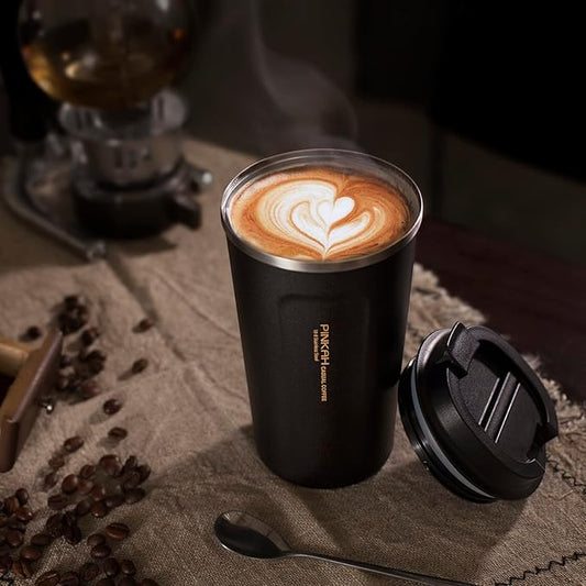 17OZ Stainless Steel Coffee Travel Mug, Double Walled Insulated Vacuum Tumbler Cup, Powder Coated Thermal with Lid for Hot and Cold Coffee Tea