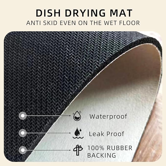 Dish Drying Mat, Diatomaceous Earth Soft Coffee Mat, Absorbent Silicone Dish Drying Mat for Kitchen Counter or Sink for Kitchen Bathroom Coffee Bar (Green, 12 x 16 Inches)