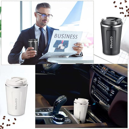 Sieral 4 Pcs 13 oz Travel Coffee Mug Insulated Reusable Coffee Cups with Leakproof Lid Stainless Steel Portable Tumbler for Keep Hot or Ice Milk Tea(Black, White, Pink, Green)
