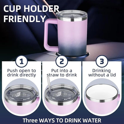 40 oz Insulated Coffee Mug with Ceramic Coating, Stainless Steel Travel Mug Tumbler with Handle Lid and Straw, Double Wall Leak-Proof Coffee Travel Mug Keeps Drink Hot and Cold (Purple Navy)