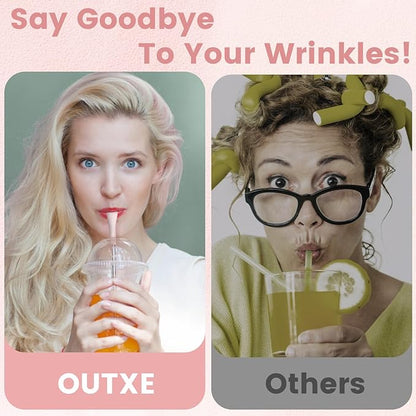 OUTXE Anti Wrinkle Straw 6 Pcs, Flat Wide Drinking Straw for Stanley Cup 40 oz 30 oz, Reusable Wrinkle Free Long Stainless Steel Metal Straw for Lip with Cleaning Brush and Carrying Bag