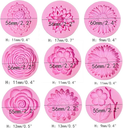 9 Pcs Flowers Fondant Molds Silicone Molds for Cupcake Dessert Chocolate Jelly Cookie Decor, Jewelry, Pastry, Chocolate,Handmade Soap Mould Candy Making