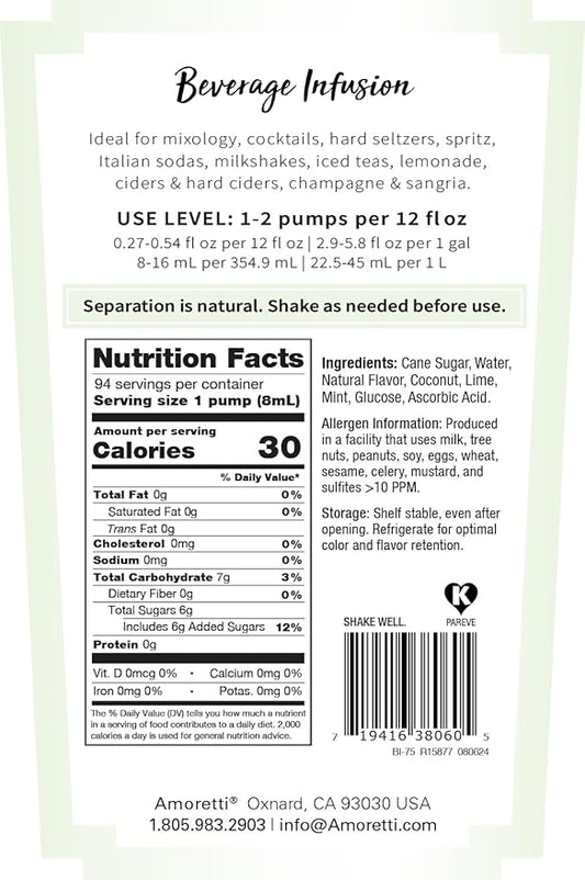 Amoretti - Mojilada® Beverage Infusion, 94 Servings Per Bottle (750 ml) - Drink Mix & Water Enhancer with Pump for Flavoring Cocktails, Waters, Teas, and other Beverages, Preservative Free
