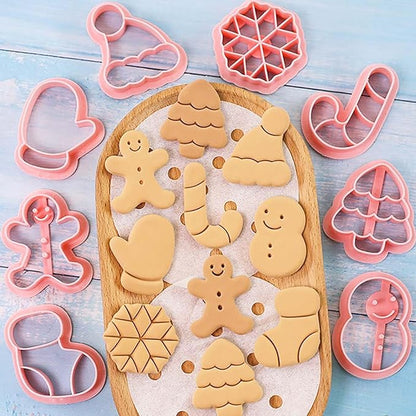 8 Piece Mini Christmas Cookie Cutters, 3d Raised Design Gingerbread Cookie Stamps, Cookie Cutter Set suitable for Frosting Decoration, Mini Pie Molds, Apple Pie Pastry Biscuit Cutter (Christmas-A)