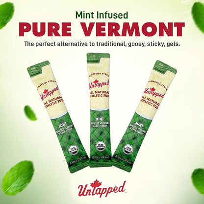 UnTapped Mint Maple Syrup Energy Gels 20 Gels | Organic Pure Vermont Maple Syrup with Real Mint | Gluten-Free, Low Glycemic | Natural Fuel for Running, Cycling & Endurance