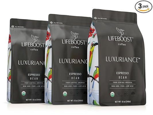 Lifeboost Organic Espresso Beans Whole - Non-GMO Low Acid Single Origin Organic Espresso Coffee - Third Party Tested For Mycotoxins & Pesticides - Whole Bean - 12 Ounces, Pack of 3