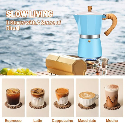 9 Cup Aluminum Espresso Stovetop Moka Pot Express Coffee Maker Percolator Italian Classic Mocha Coffee Machine for Italian and Cuban Cafe Brewing for Home & Camping 450ml 15oz