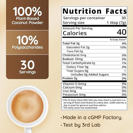 Veltracha Mushroom Coffee Creamer, Superfood Coconut Creamer Powder with 6 Adaptogenic Mushrooms - Reishi, Turkey Tail, Lions Mane, Non-Dairy Coconut Powdered Creamer for Energy & Focus & Digestion, 30 Servings, Sweet