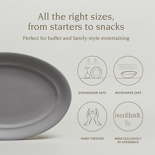 over&back Rim Stoneware Serving Platter - Elegant 1-Piece Oval Serving Platter to Complete Your Kitchen Set - 16" L x 10.8" W Semi-Matte Charcoal