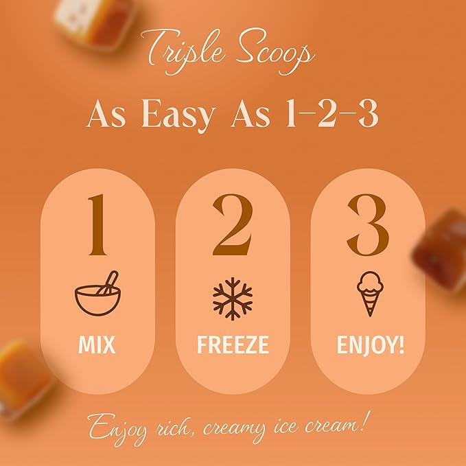 Triple Scoop - Premium Salted Caramel Ice Cream Mix For Ice Cream Maker. Simple, Easy, Delicious. From Gourmet Mix To Maker in 5 Minutes, Makes 2 Creamy Quarts, Made in USA (1 Pack, Salted Caramel)